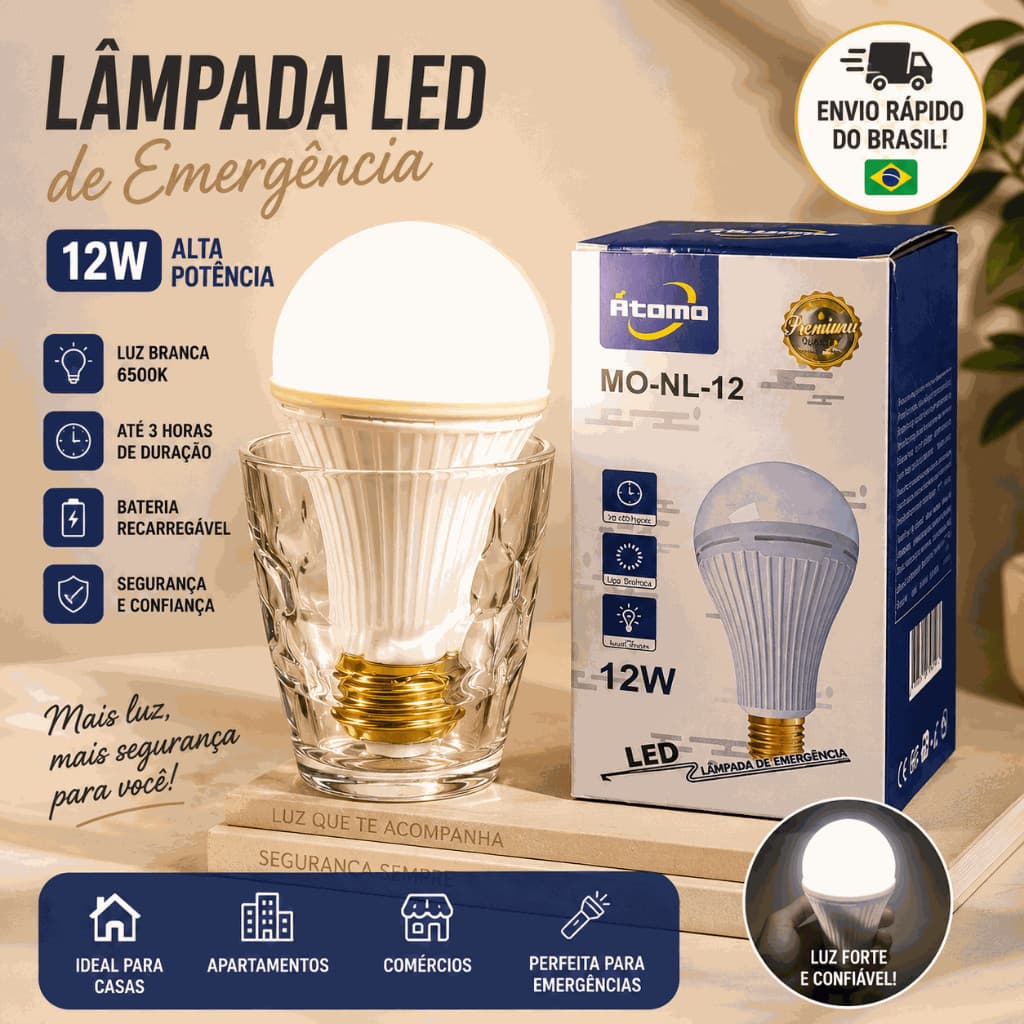 Lâmpada LED De Emergência Recarregável 9W 12W 15W Luz Forte Para Falta De Energia Bivolt Envio Rápido Do Brasil