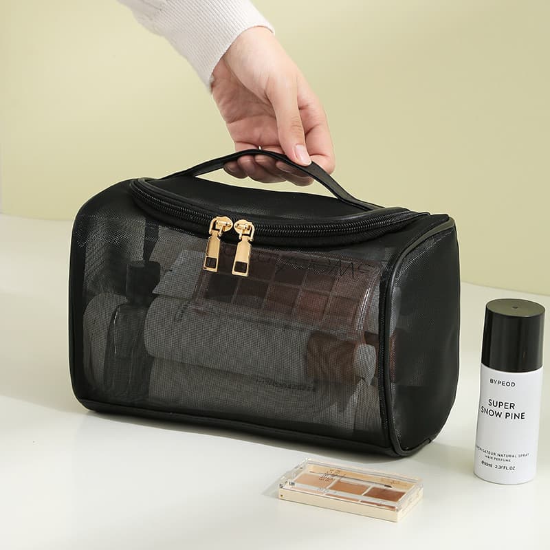 Nova bolsa de maquiagem em malha, bolsa de armazenamento de cosméticos de grande capacidade, bolsa de higiene pessoal tr