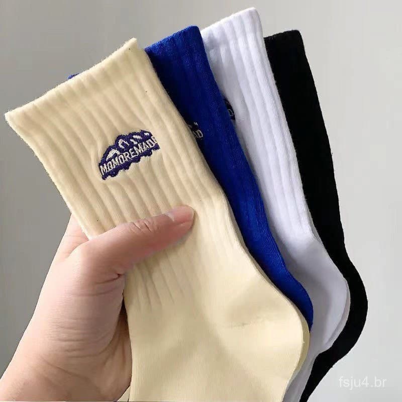 Meias de Cano Médio Unissex Versáteis Estilo Japonês da Snow Mountain Fashion, Tricô Grosso, Estilo de Casal Outono Inve