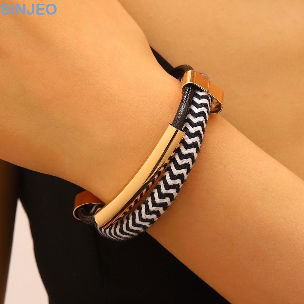 Conjunto De Joias De Tubo De Metal SINJEO , Pulseira De Colar Estilo Hip-Hop Com Design Grosso Preto E Branco , Linha Du