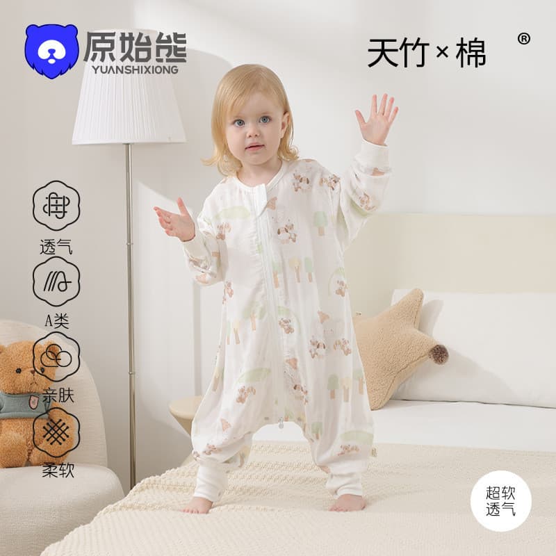 Verão estilo fino algodão de bambu colcha à prova de chute saco de dormir infantil macacão de bebê classe um saco de dor