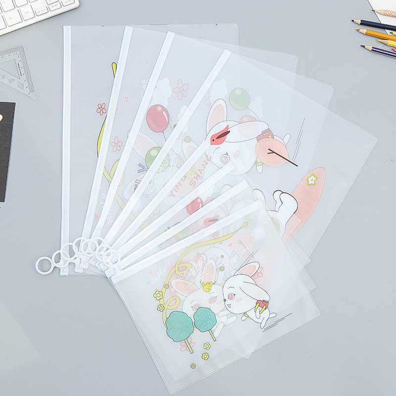 Venda quente criativo dos desenhos animados bonito coelho saco de armazenamento pvc transparente lápis caso arquivo saco