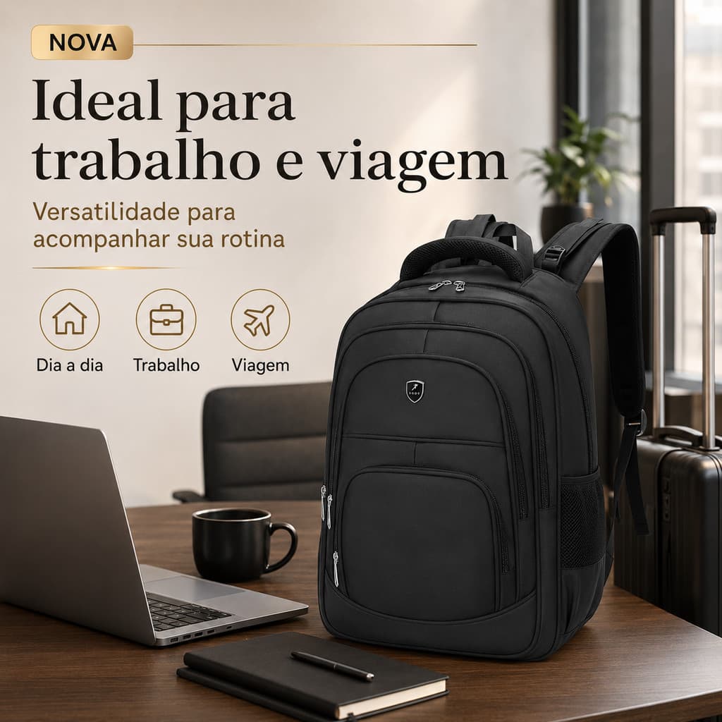 Mochila Masculina Grande Capacidade para Viagem Negócios Impermeável Alças Ergonômicas
