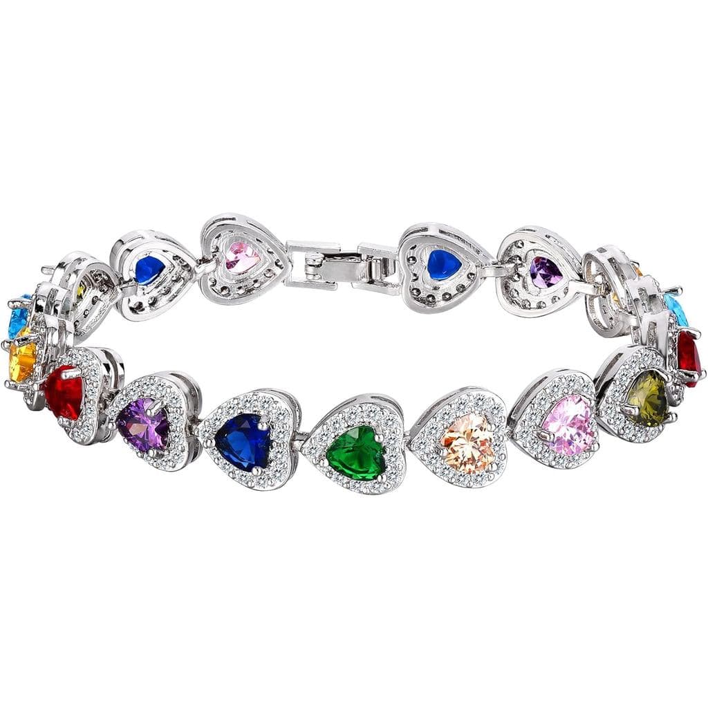 EVER FAITH Joias de Casamento Deslumbrantes, Pulseira Tennis Romana Elegante em Formato de Coração com Zircônia Cúbica C
