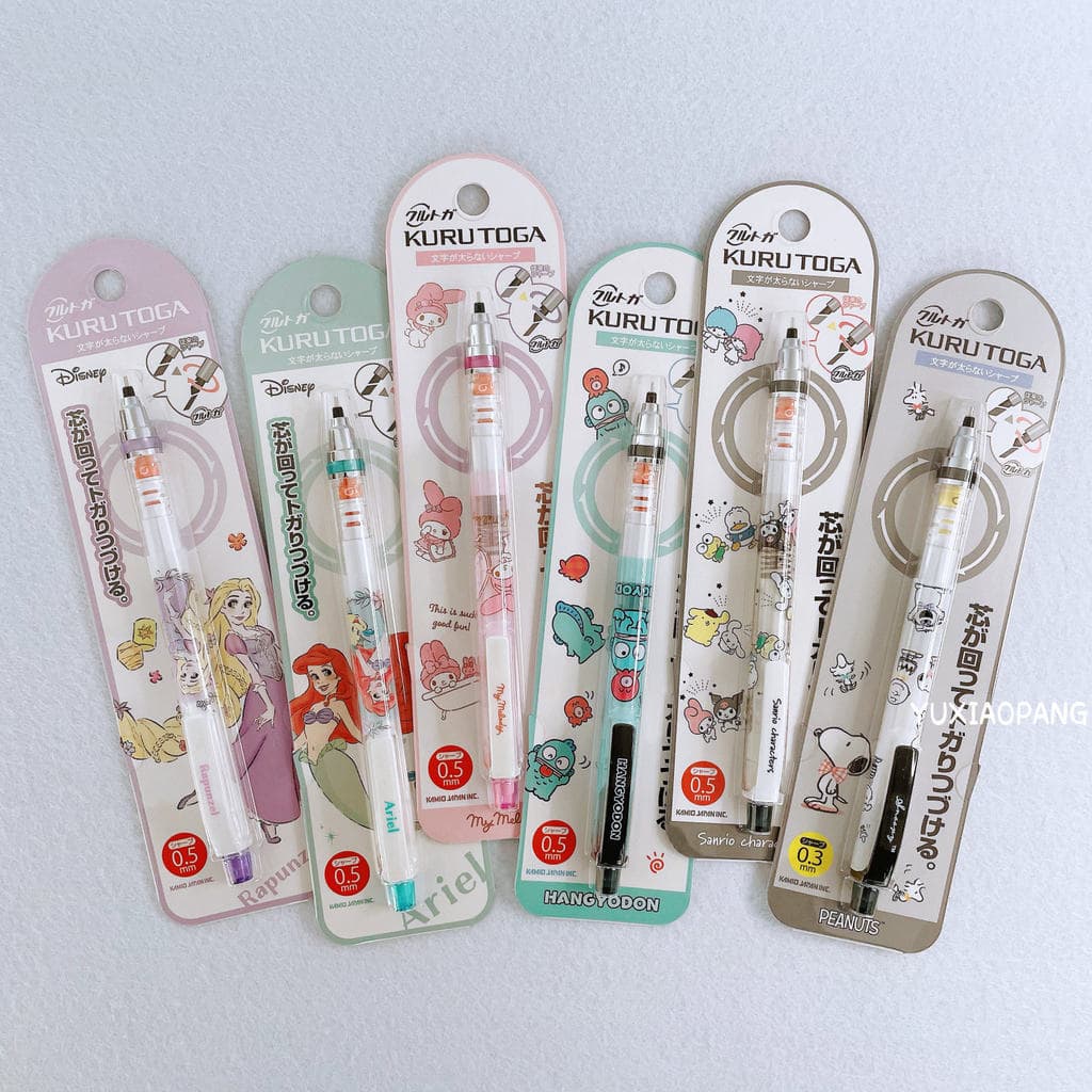 Disney Princess Snoopy Sanrio Limited Japão kuru toga Lápis mecânico com núcleo rotativo automático 0.5 mm