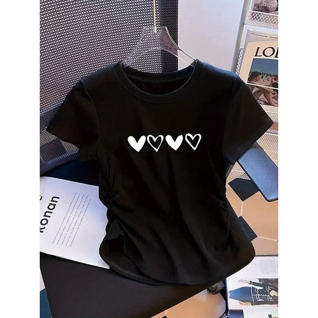 T-shirt Elástico Feminino | Moda Casual Moderna, Gola Redonda, Corte Normal, Manga Curta, Tecido com Elasticidade Média