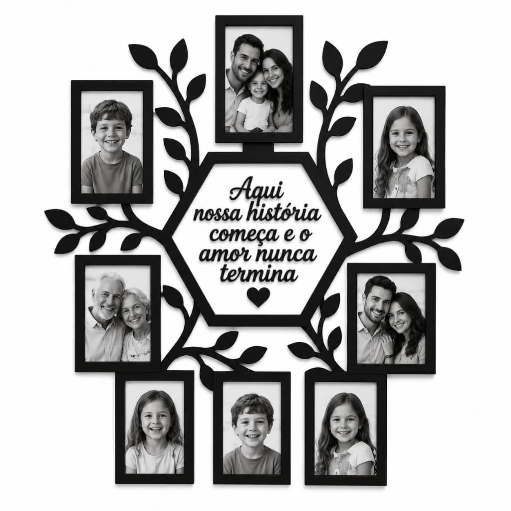 Árvore de Fotos da Família em MDF – Quadro Decorativo para Fotos 10x15 - Preto