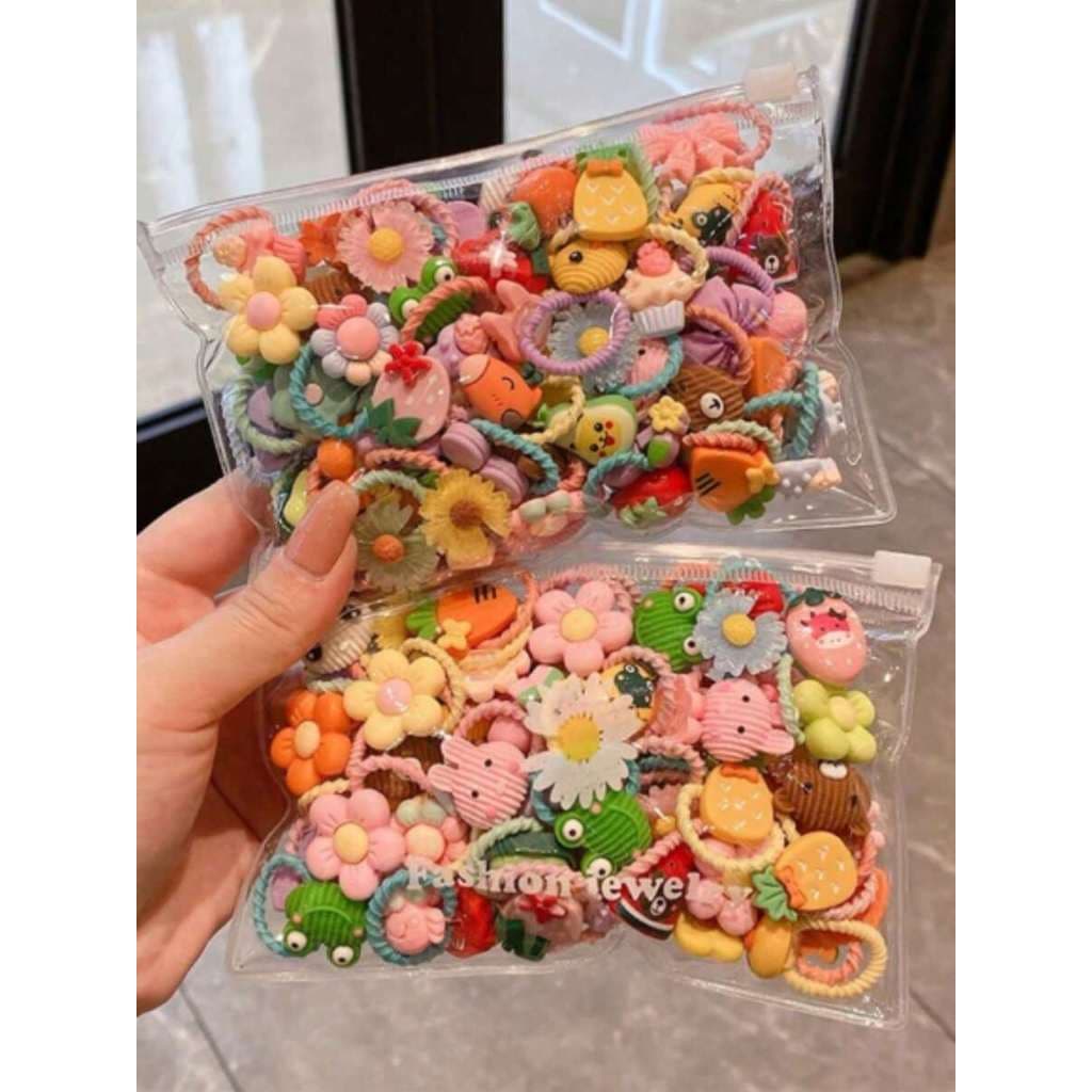 50-100 Peças Scrunchies (elásticos de cabelo) Fofos e Aleatórios de Desenho Animado, Laços de Cabelo de Estilo Doce