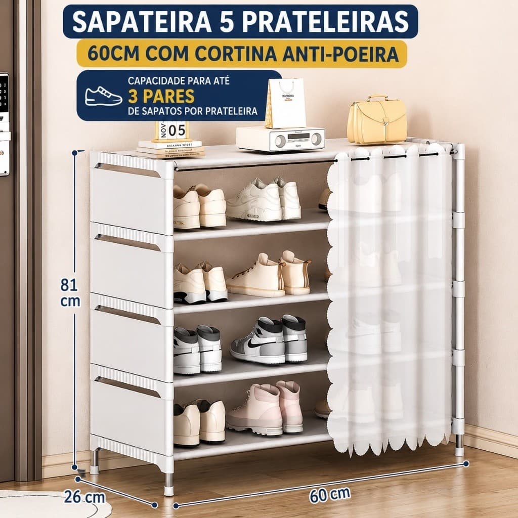 Organizador de Sapatos Multi Camadas com Capa Anti-Poeira Grande Capacidade