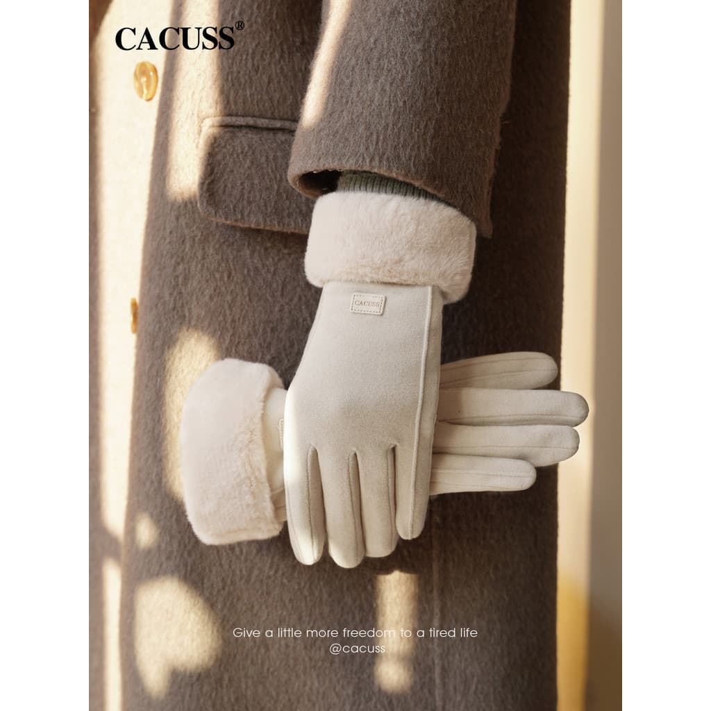CACUSS Luvas femininas de lã de inverno, quente, à prova de frio, à prova de vento, ciclismo, direção, toque