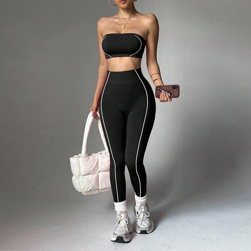 Yoga Wear terno feminino contraste cor envoltório peito superior pêssego nádegas magro-ajuste calças de Fitness roupas e