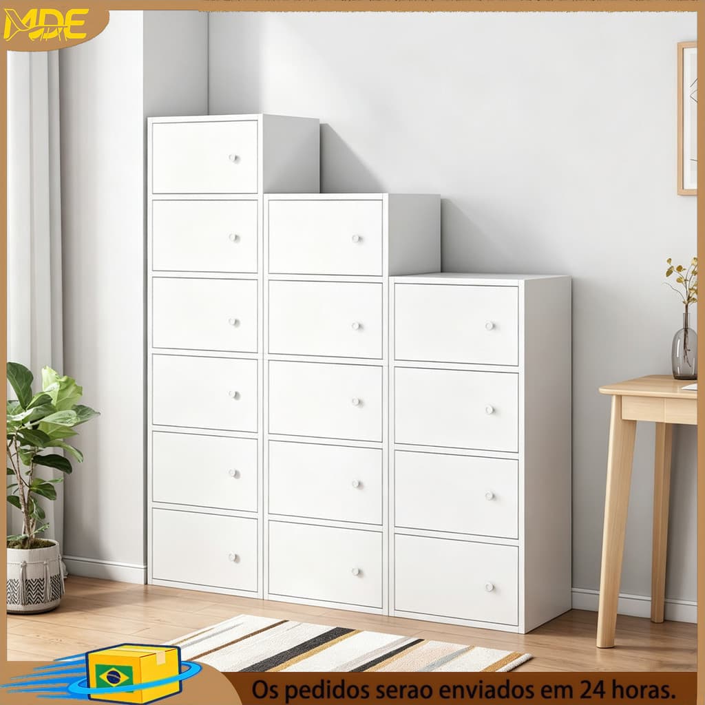 Armário Modular Organizador com Porta, Móvel Multiuso para Quarto Sala, Estante de Armazenamento Branco