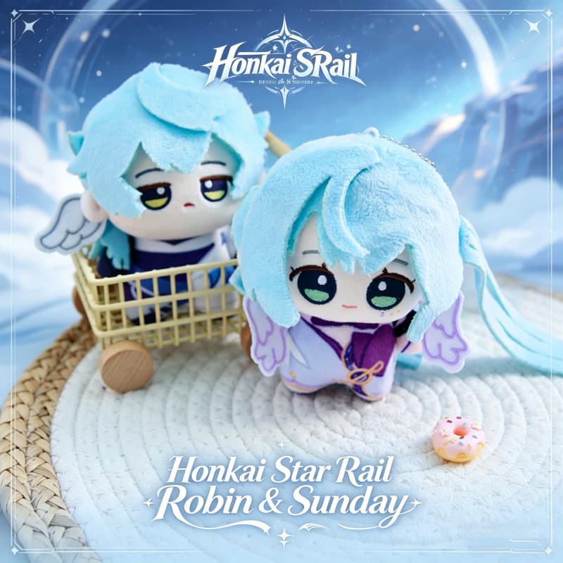 Conjunto de Bonecos de Pelúcia Honkai Star Rail Robin & Sunday, 2 Peças de Personagens Chibi, Brinquedos de Pelúcia de A