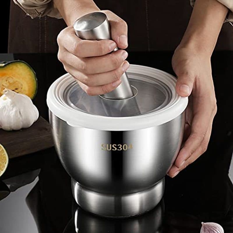 Conjunto De Almofariz E Pilão De 5 Polegadas De Aço Inoxidável De Grande Capacidade , Polido Pesado , Moedor De Especiar
