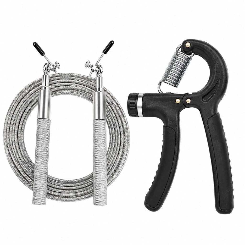 Kit Corda Aço Profissional Hand Grip Ajustável Treino Fitness