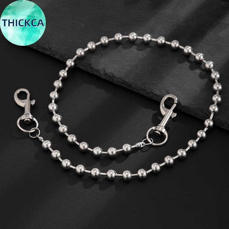 thickca Punk Personalizado Jeans Calças Corrente Para Homens Minimalista Vintage Hip Hop Cintura Simples Contas Redondas