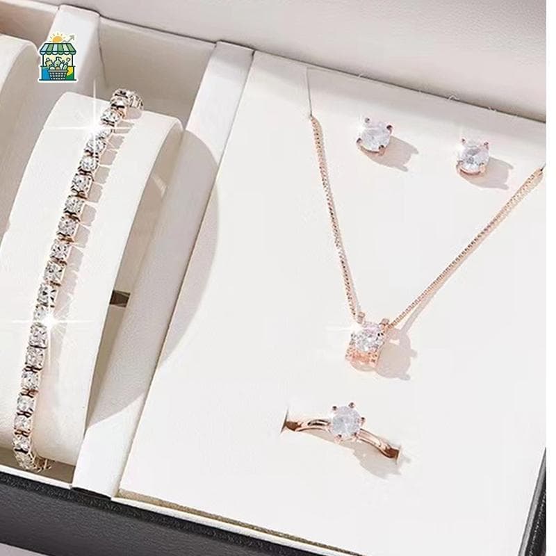 Mulheres De Luxo Anel Nelace Brincos Strass Pulseira Feminino Casual Senhoras Conjunto De Jóias