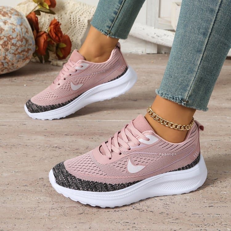 Lace-Up 2026 Outono feminino de cano baixo malha de borracha respirável sapatos esportivos para caminhada