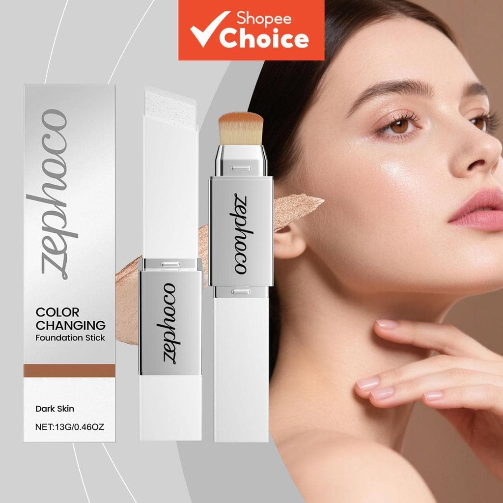 Zephoco Bastão de Base 2-em-1 que Muda de Cor - Leve e hidratante, aparência natural e uniforme, não craquela, base