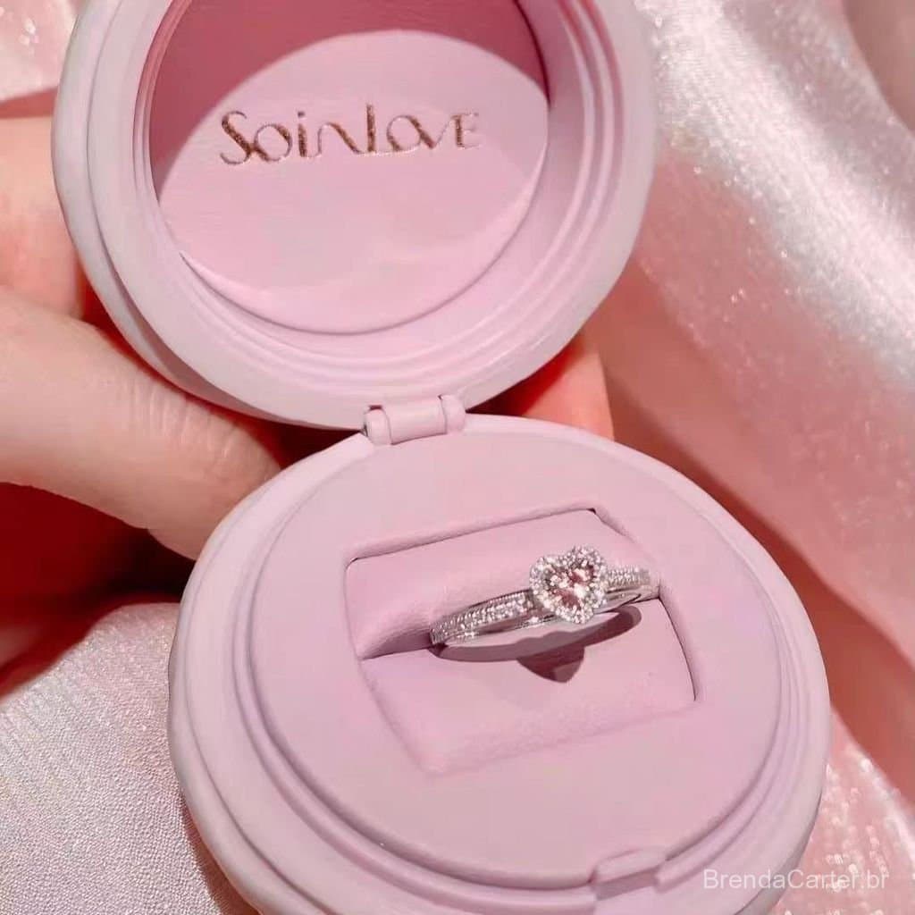 Anel De Zircônia Em Formato De Coração Rosa Joia Brilhante Feminina Elegante E Ajustável