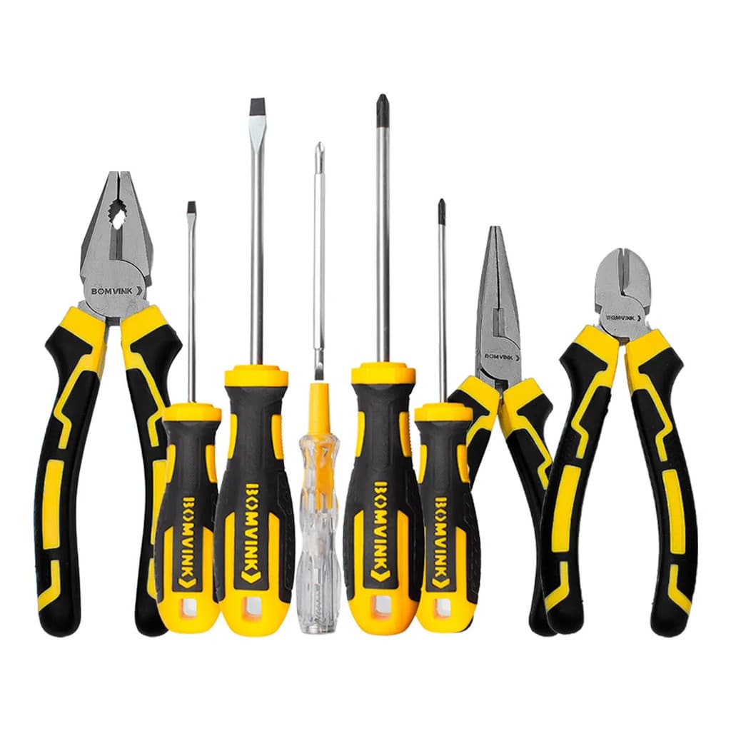Kit Jogo Alicate + Conjunto Chave Fenda E Testador Voltagem