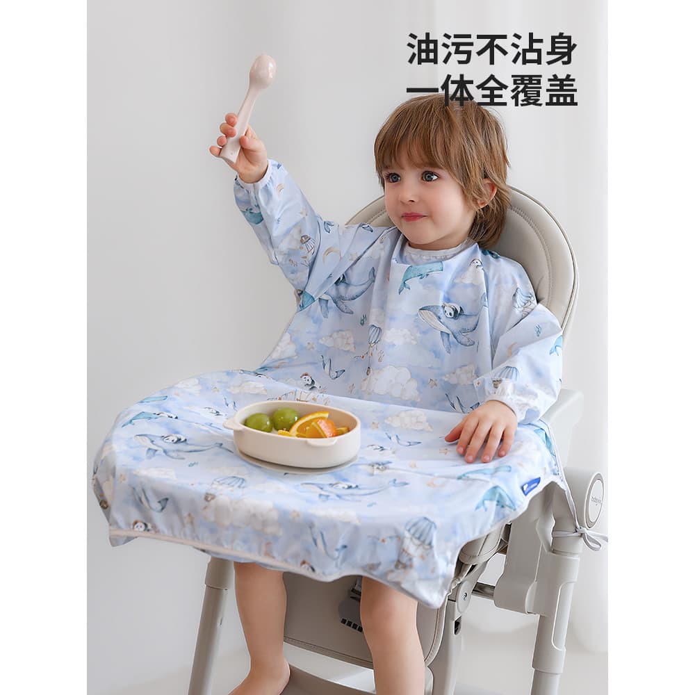 Crianças comendo cadeira de jantar de uma peça macacão impermeável Anti-sujeira bebê babador de comida independente supl