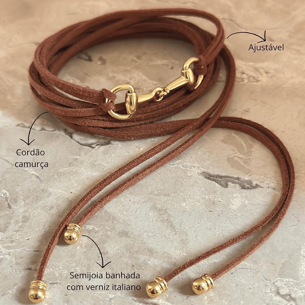Colar Feminino Cordão Camurça Boiadeira Boho Chic Country