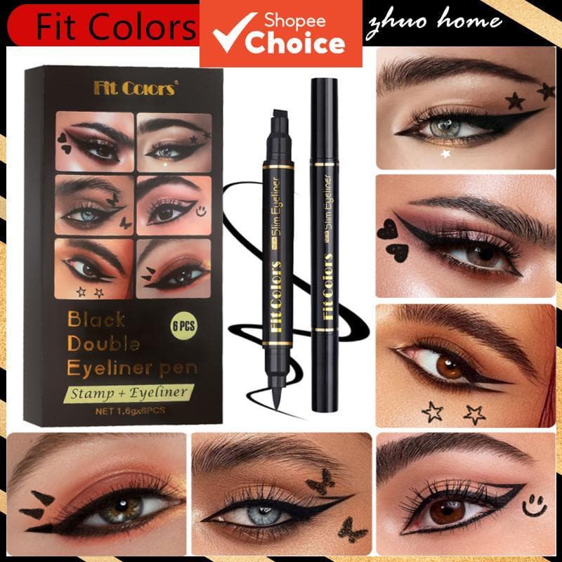 Fit Colors Conjunto de Delineador de Estrela com 2 Pontas, 6 Peças, À Prova d'Água e Suor, Realça o Contorno dos Olhos