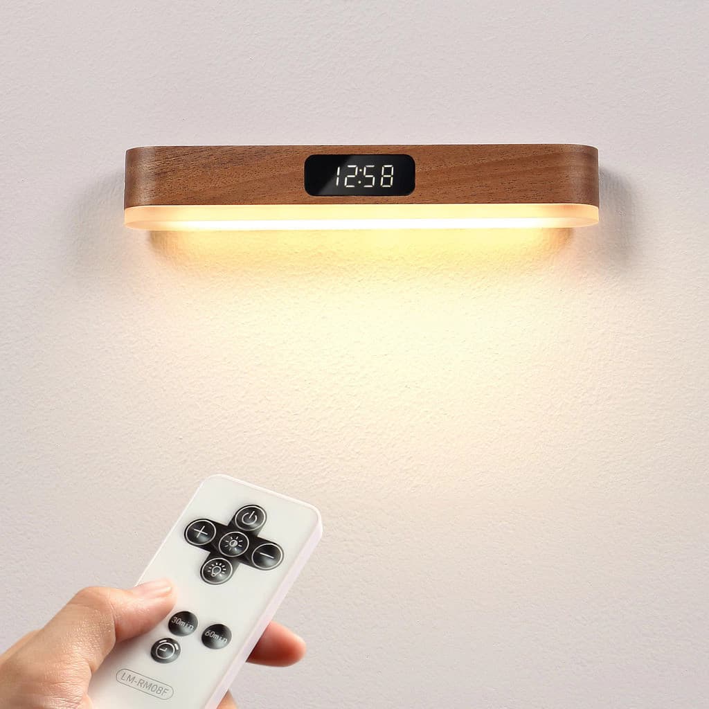 Simples Relógio De Madeira Luz Maciça Controle Inteligente Pequena Lâmpada Noturna Sucção Magnética Parede Cabeceira USB