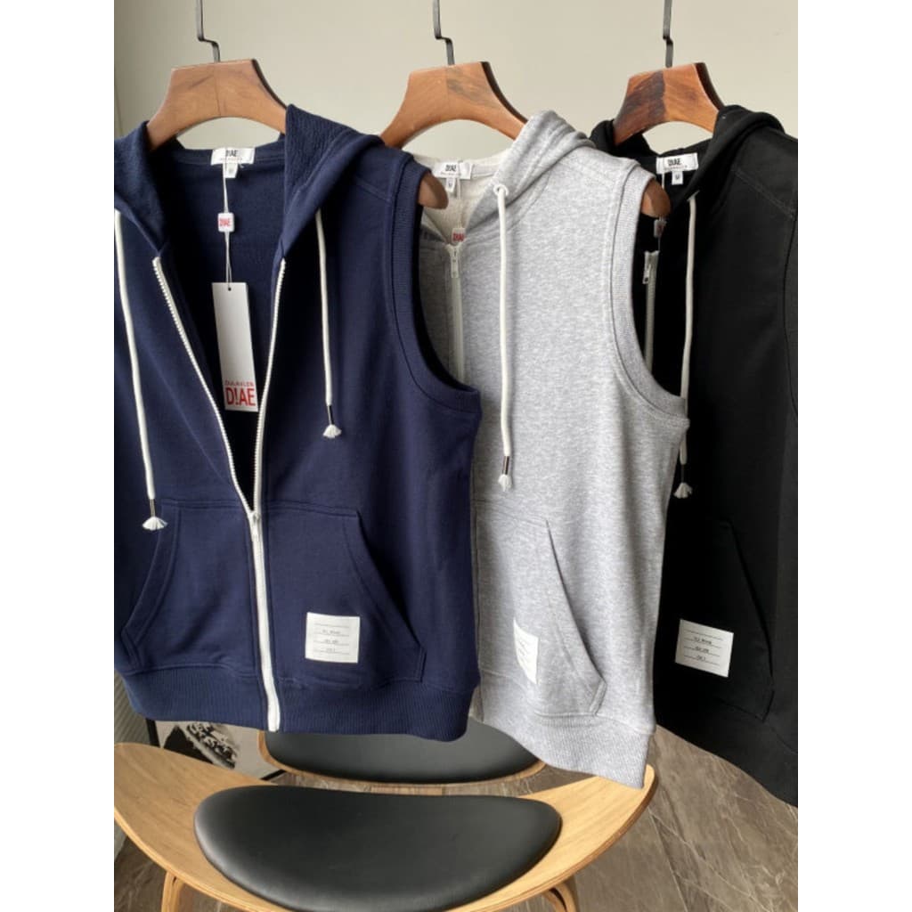 Cardigan com zíper com colete com capuz sem mangas moletom colete esportivo masculino Casual All-Match bonito colete ins