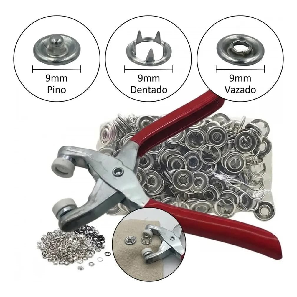 Kit Alicate Aplicador Ilhós Metal 50 Peças Scrapbook