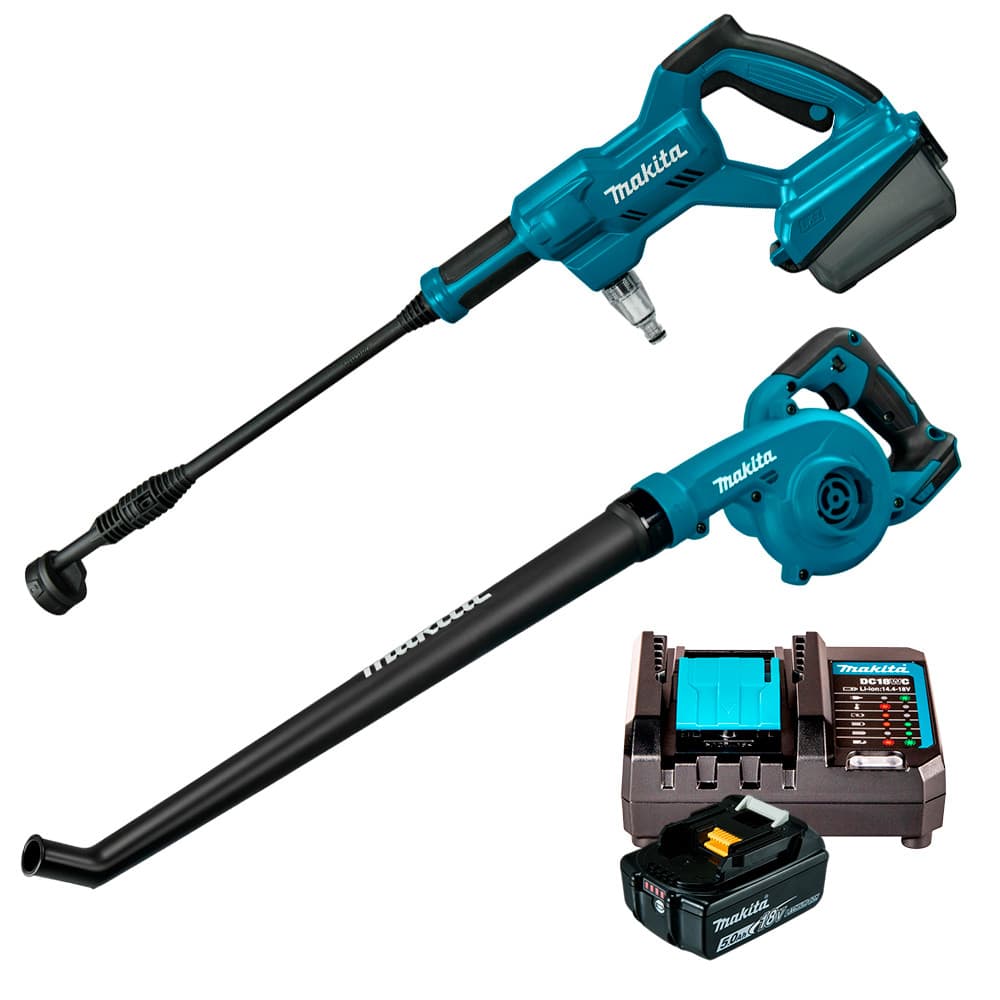 Lavadora Alta Pressão a Bateria 348Lbs 150L/H + Bateria 18V 5Ah + Carregador DHW180Z01 + Soprador Folhas DUB186Z Makita
