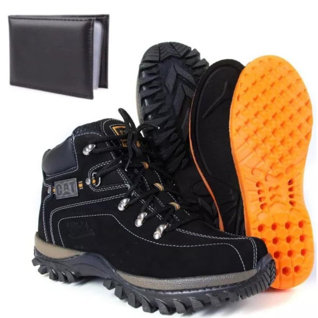 Bota Masculina Coturno Adventure Caterpillar Couro Estilo Elegancia Conforto Com Carteira