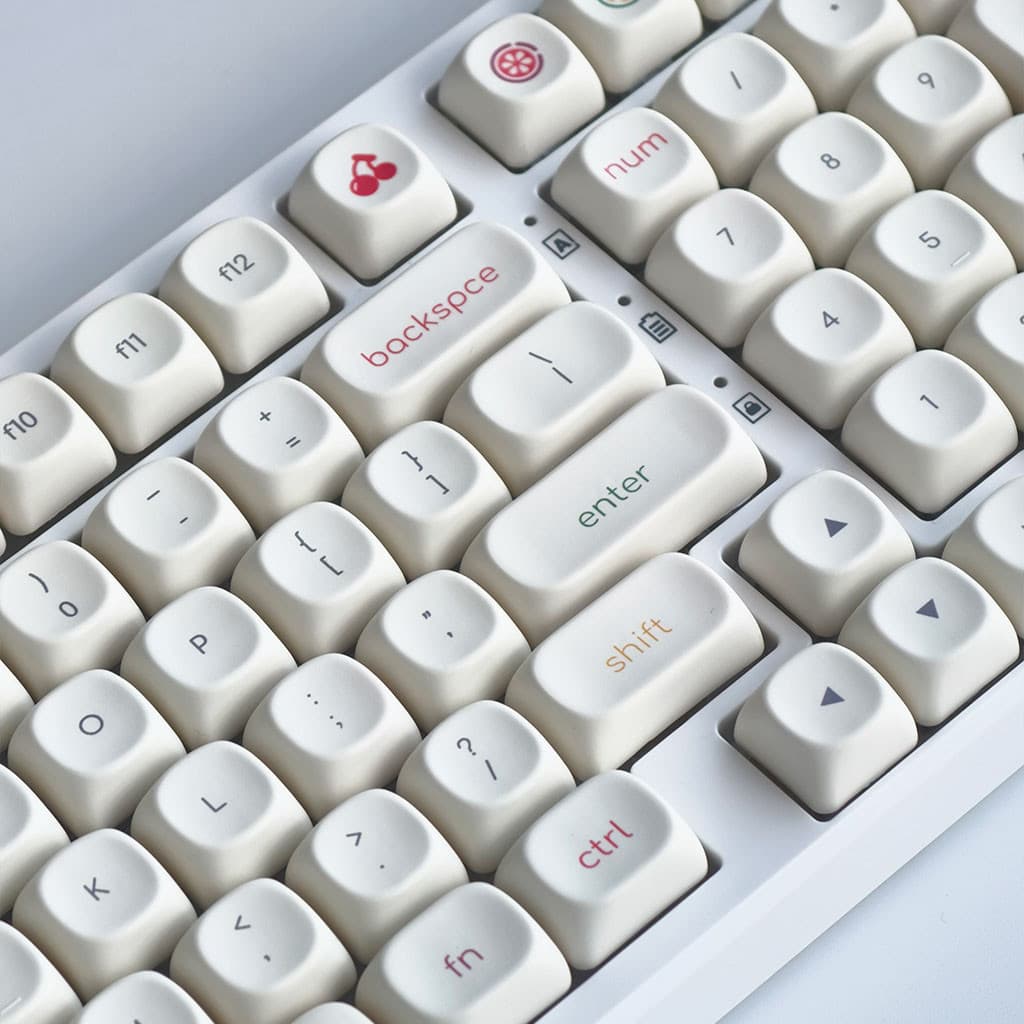 Keycaps Minimalistas MOA Profile 124 Teclas PBT Redondas Brancas Leitosas Fofas Frutas Congeladas Iogurte Keycap