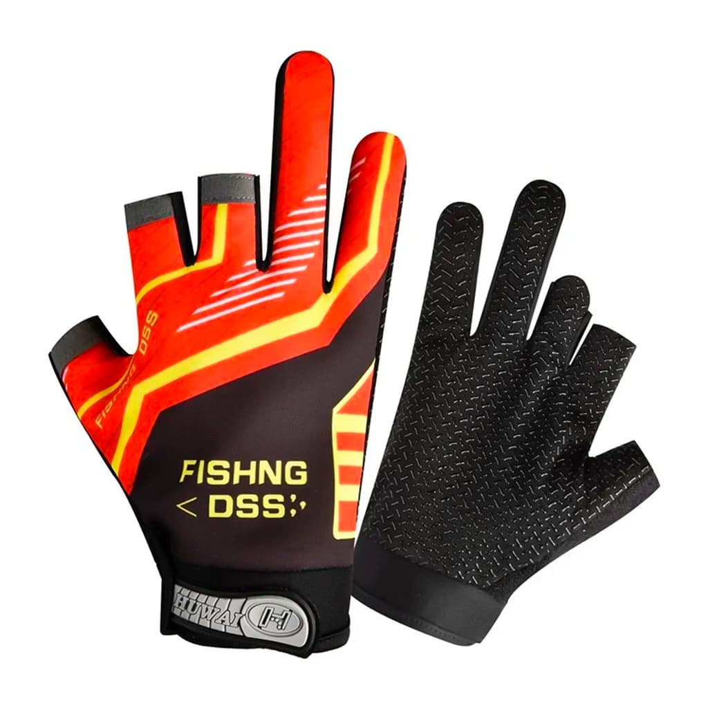 Luva de Pesca Antiderrapante Proteção Uv Microfibra Profissional Vermelho