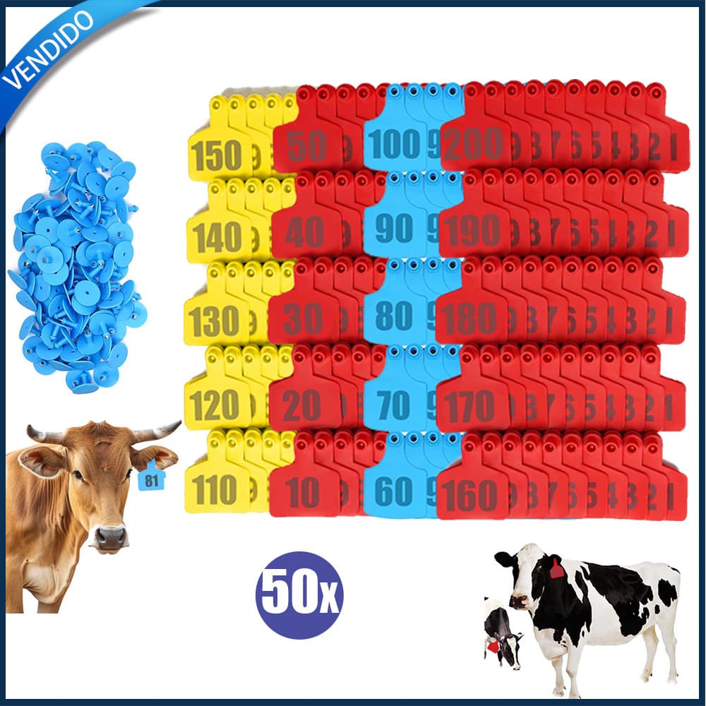 50 Brincos P/ Identificação Bovinos Suínos bovinos e ovinos Vermelho Amarelo Azul