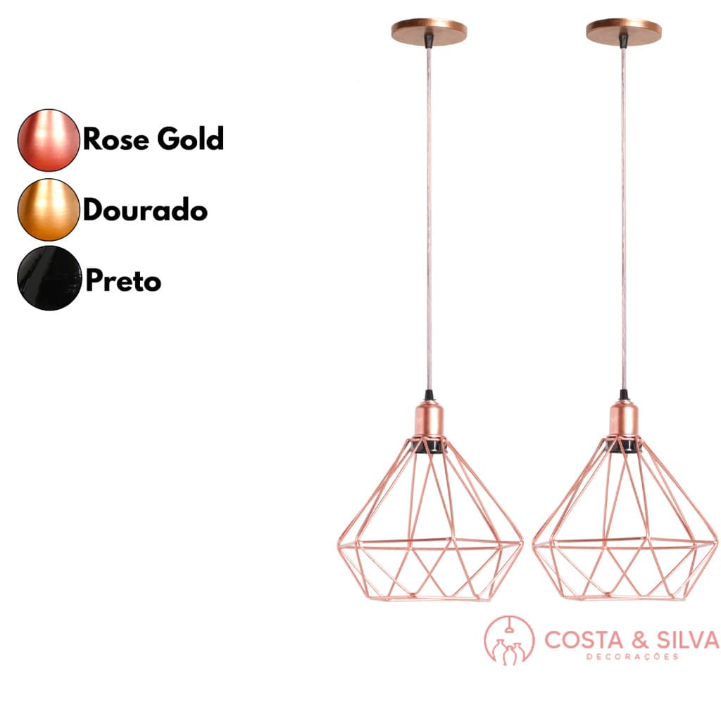 2 Pendente Diamante Aramado Lustre de Teto Luminária Cabo Regulável Cristal
