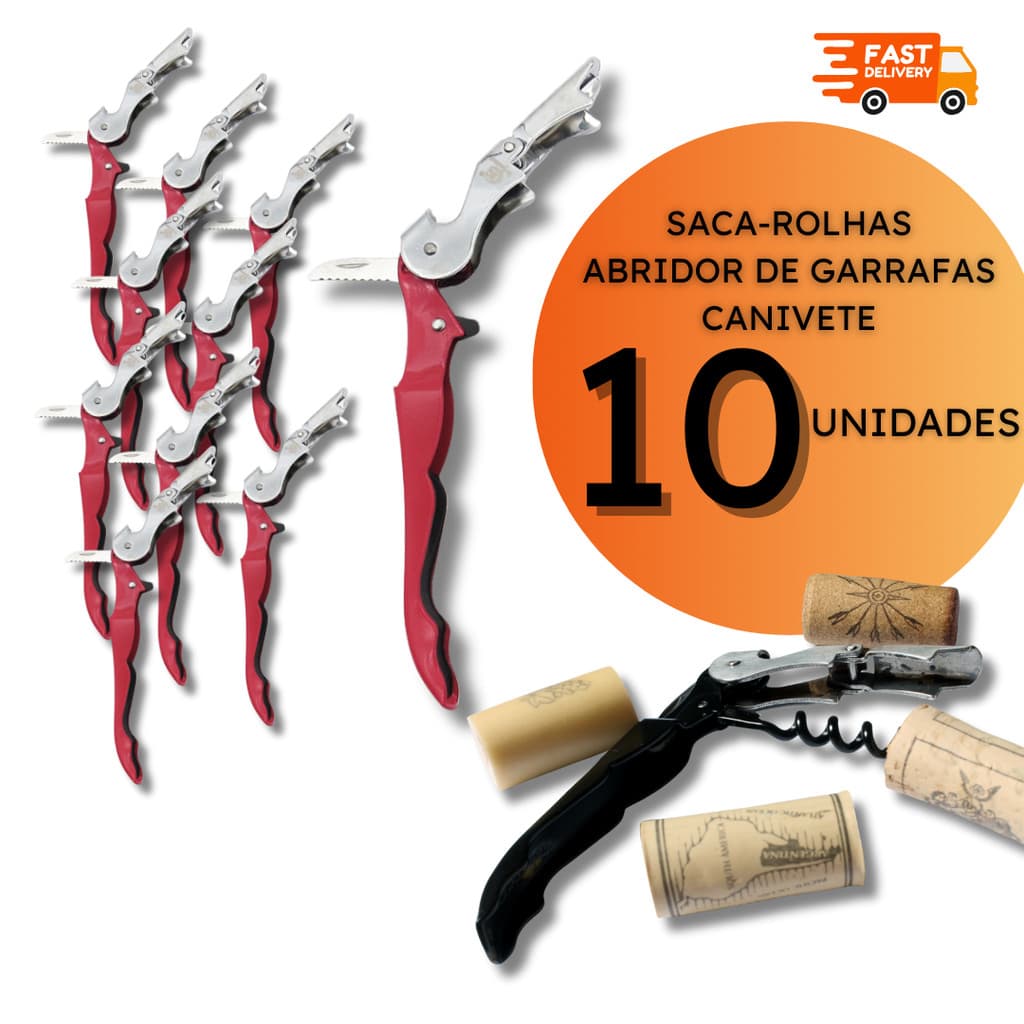 Kit de Saca Rolhas 3 em 1 Abridor Garrafas Mini Canivete Aço Inox Bar Restaurante