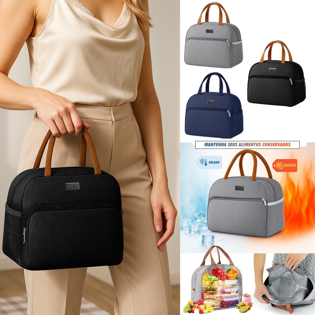 Bolsa Térmica Feminina Compacta Para Marmita Almoço Trabalho