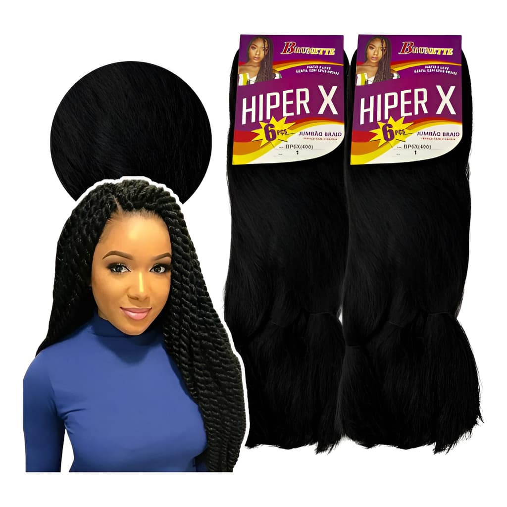 4 Pacotes Cabelo Jumbo Jumbao Hiper X Trancas  400g Cor 01(Preto)