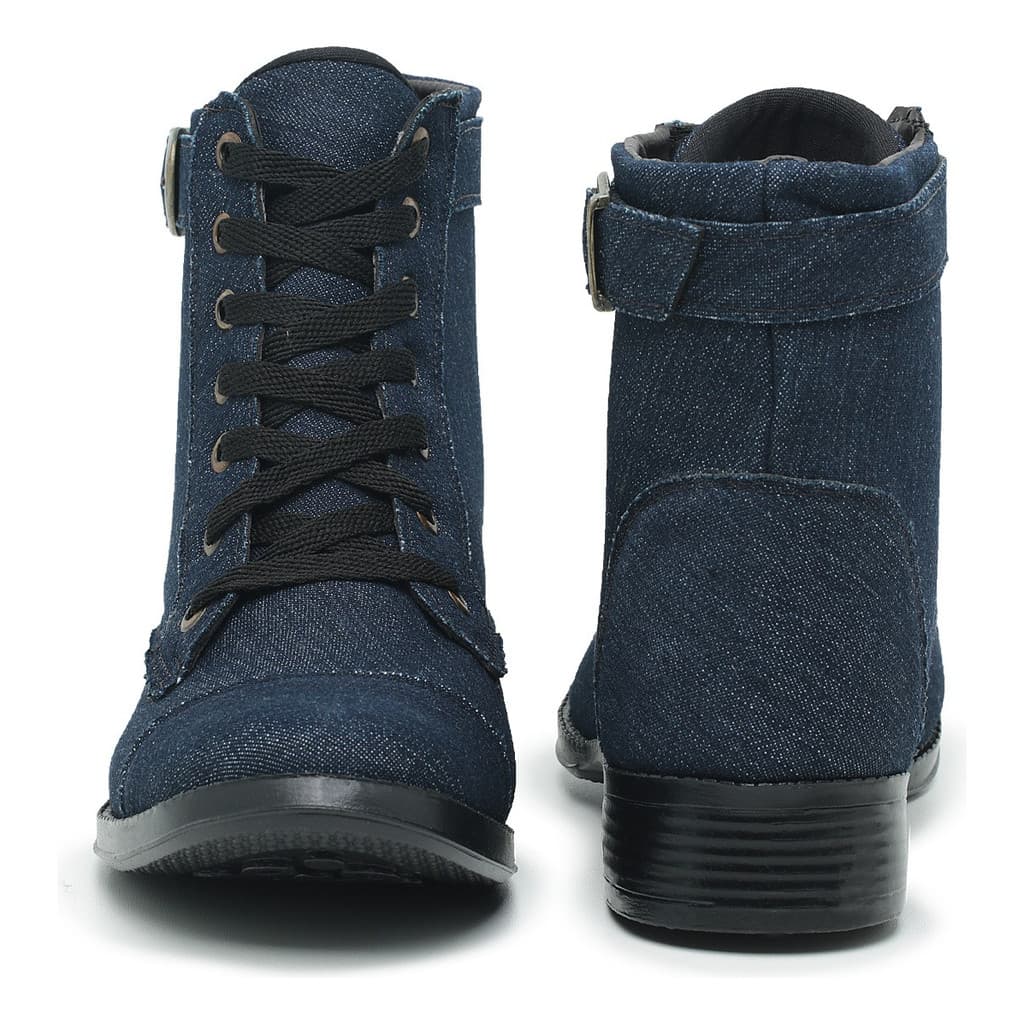 Bota Feminina Cano Curto Salto Baixo Fivela Casual Moderna