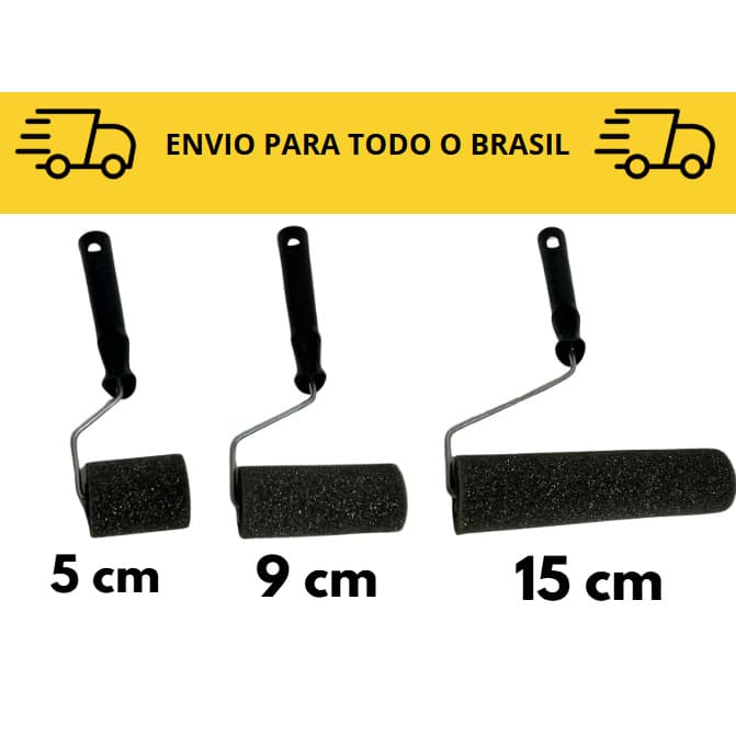 3 Rolos para pintura Esponja 5, 9 e 15cm / rolo de pintura com cabo / acabamento pintura