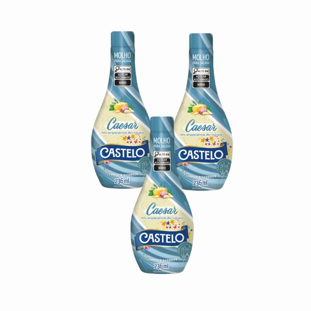 3x Molho Caesar para Salada - Castelo - Squeeze 236ml