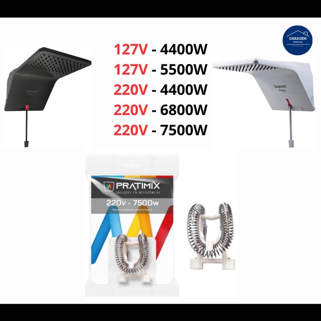 Resistência Ducha Ducali Pratimix 220v 127v 4400w 5500w 6800w 7500w