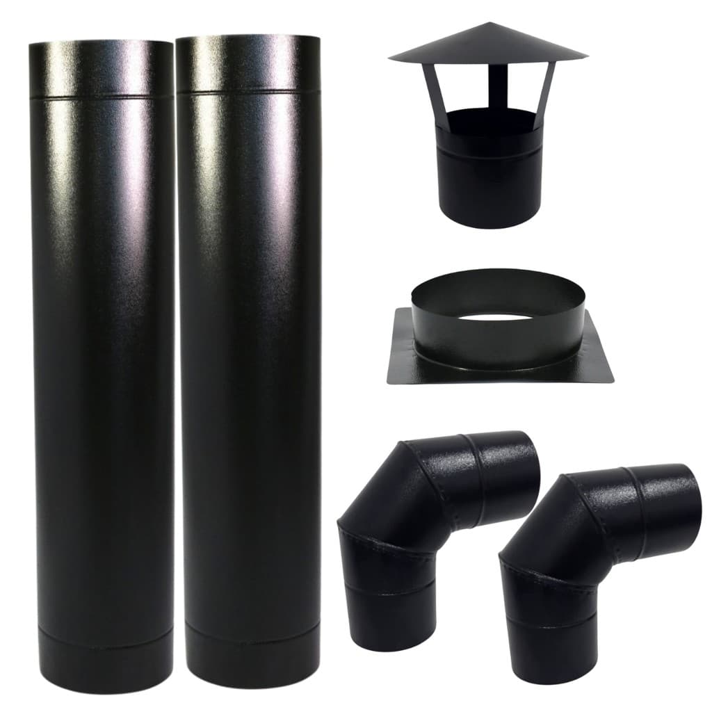 Kit Chaminé Preto 8 Pol 2 Metro Chapéu Chines Curva 90