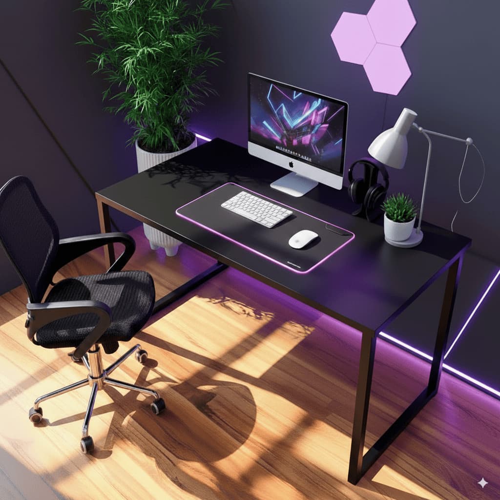 Escrivaninha Industrial Madeira e Ferro 120cm Mesa Computador Home Office Gamer Escritório