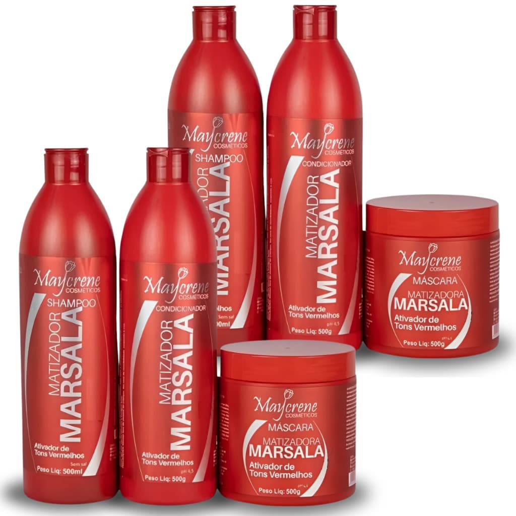Kit Para Cabelos Vermelhos Matizador Marsala Maycrene - Shampoo - Condicionador - Máscara- Vermelhos