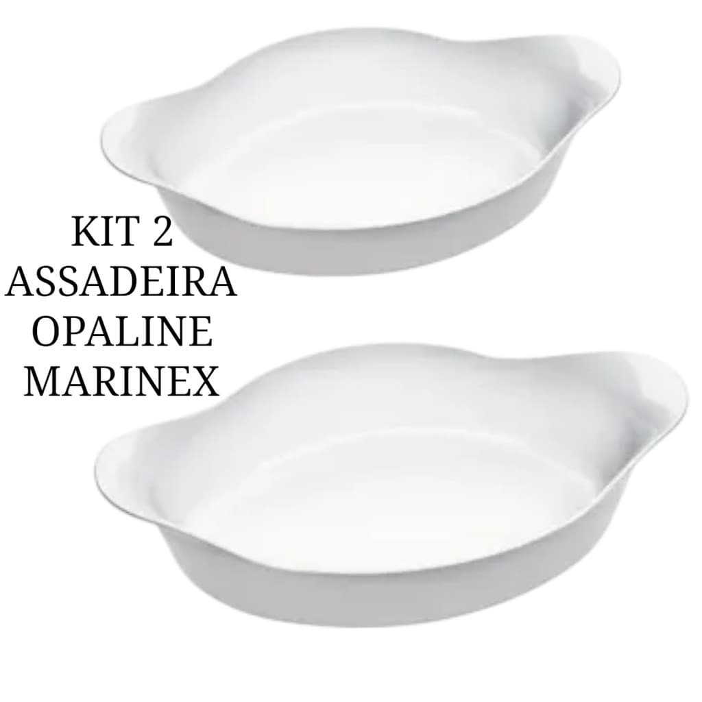 Kit 2 Assadeira Travessa de vidro Marinex Opaline Branca 1,4 e 1 Litro