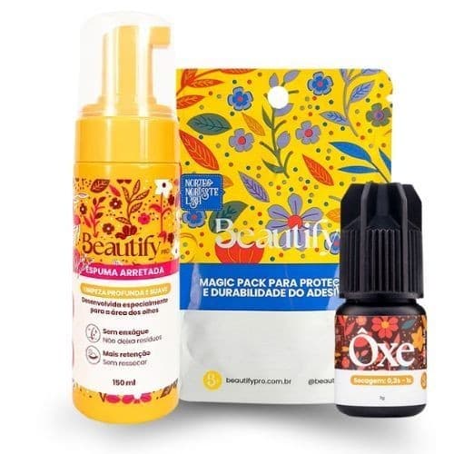 Kit Retenção De Cílios Beautify Pro Espuma De Limpeza + Adesivo Cola Oxê Extensão Alongamento.