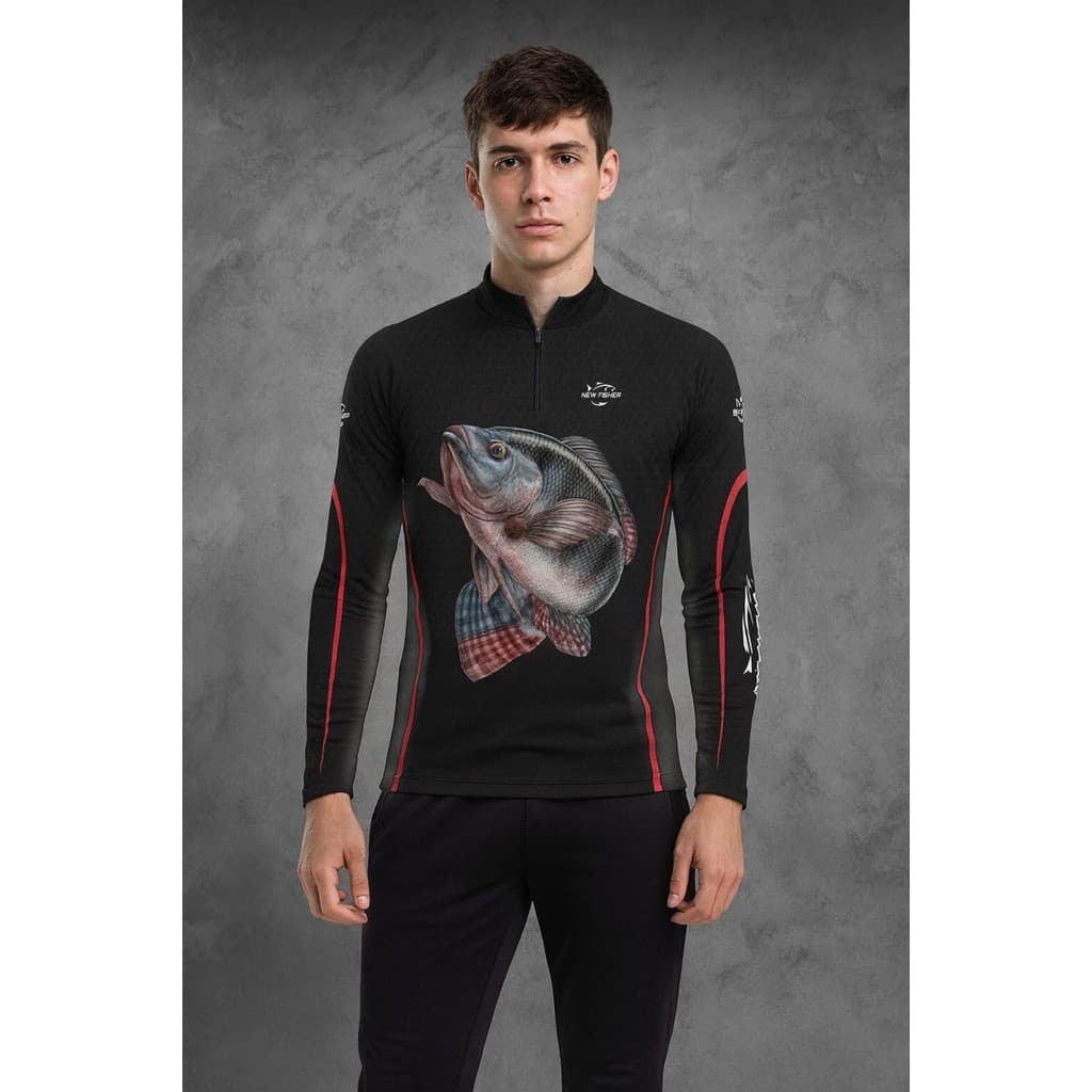 nf50 - Camisa Camiseta de Pesca Tilápia Gola Zíper Proteção Solar UV New Fisher - NF50